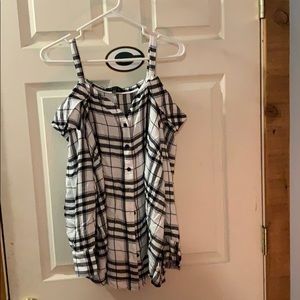 Off the shoulder plaid shirt
